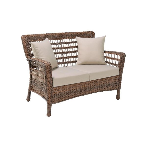W Unlimited Modern Concept Faux Sea Grass Resin Rattan Patio Loveseat Chair; Dark Brown SW1716S